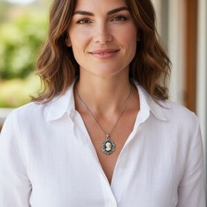 Indio Jewelry Resin Cameo Pendant Hypoallergenic Silver Necklace #227